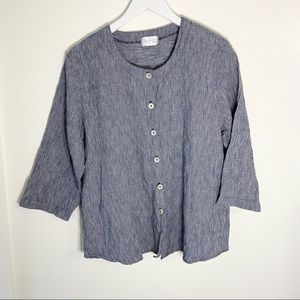 Mosaic USA 100% Linen Blue Button Down Top